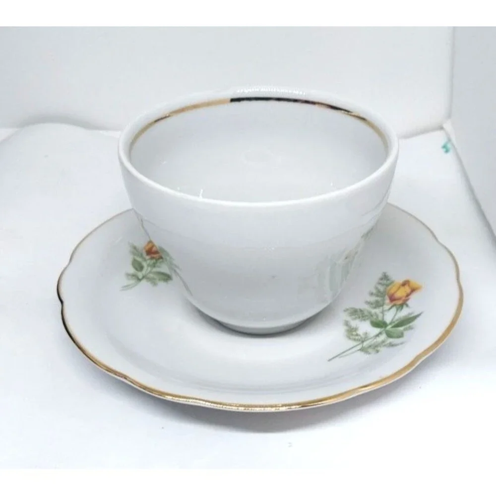 Vintage Kahla German Democratic Republic Demitasse Teacup & Saucer GDR Flowers